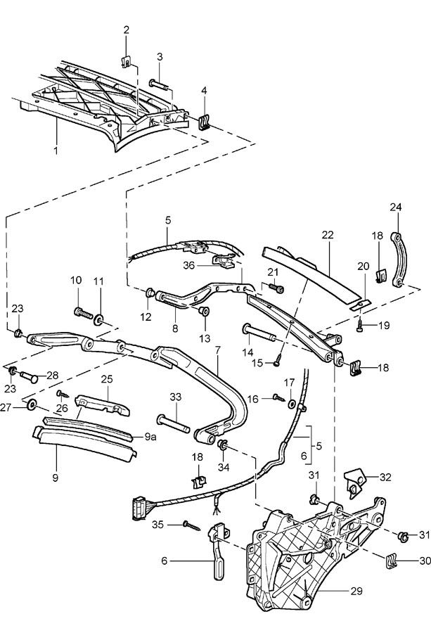 Porsche 911 Convertible Top Frame Guide. Roof frame - 99656195300A09 ...