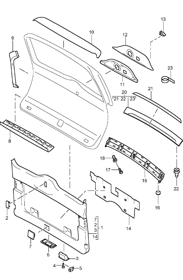 Porsche Cayenne Lining, rear lid. Upper cover. Outer - 955555609029B9 ...