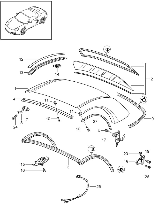 2006 Porsche Boxster Convertible Top Seal (Front). Front - 98756312501 ...