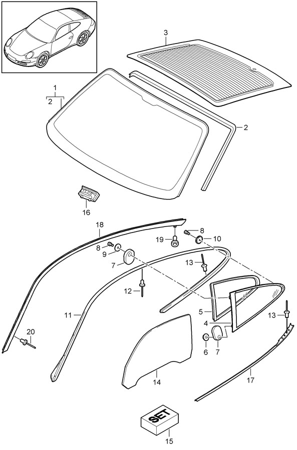 porsche 911 Quarter Glass Seal. TARGA - 99654332601 | Porsche Atlanta ...