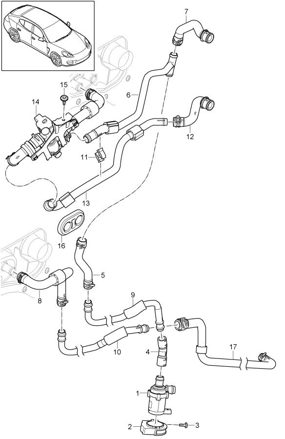 Porsche Panamera Heater Hose. Plenum, Pipeline, Hot - 97057259300 ...