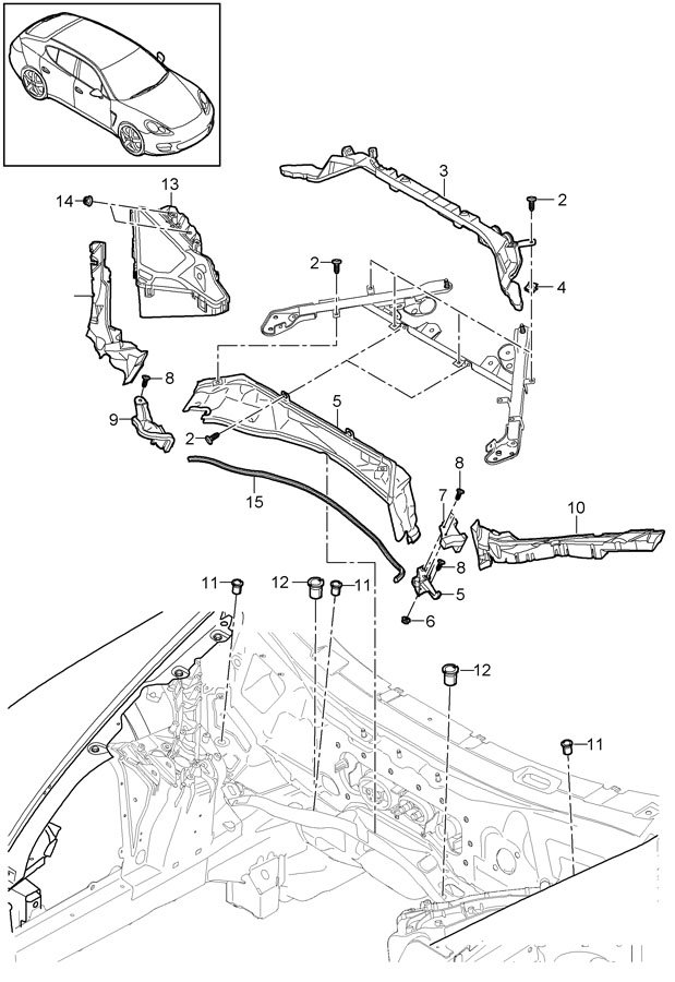 2012 Porsche Panamera Covering, Cowl Panel. Cowl Grille Panel. Cowl top ...