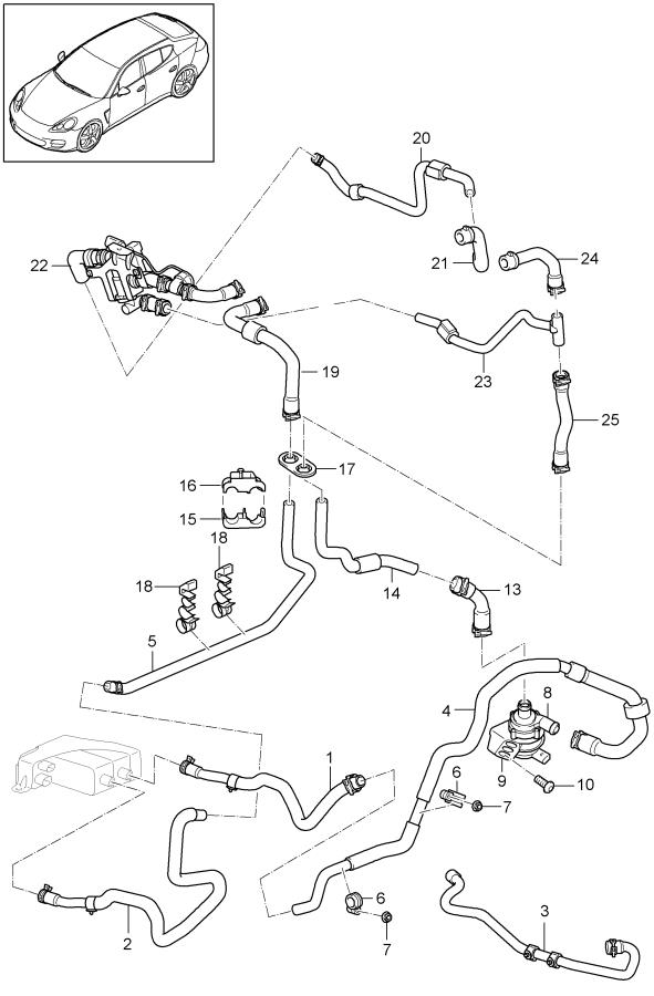 Porsche Panamera Heater Hose. Plenum, Pipeline, Hot - 97057259300 