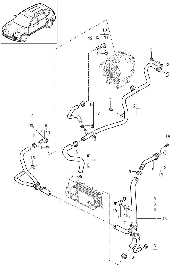 Porsche Cayenne Engine Coolant Pipe. W/O TURBO - 94810602210 | Porsche ...