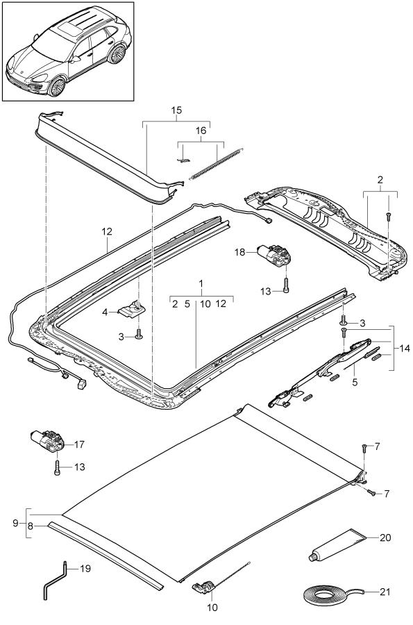 Porsche Cayenne Sunroof Cover. W/PANORAMIC ROOF, black. W/PANORAMIC ...