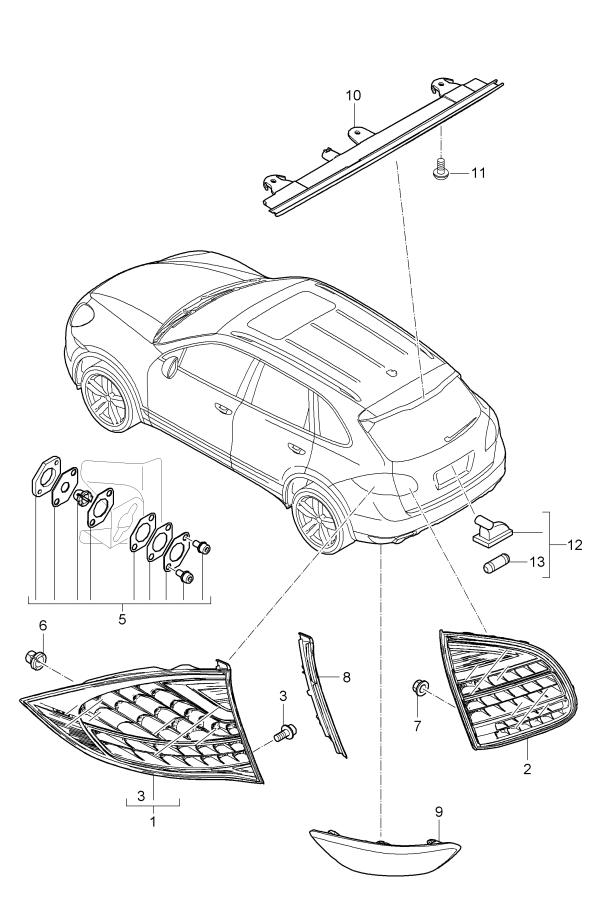 Porsche Cayenne Tail Light Assembly. OUTER, 2011-14, w/o black trim ...