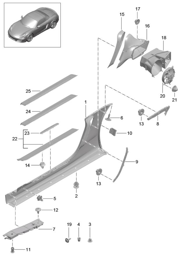 98150459700 - Porsche Molding. Rocker. Kit. Clip. CONVERTIBLE. COUPE ...